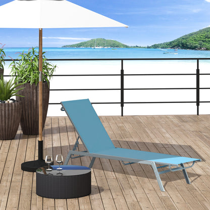 Sun Lounger - Chaise Longue - Contemporary Design - Multi-Position Reclining Backrest - Epoxy Metal Textilene Sky Blue - dim. 170 x 58 x 97 cm