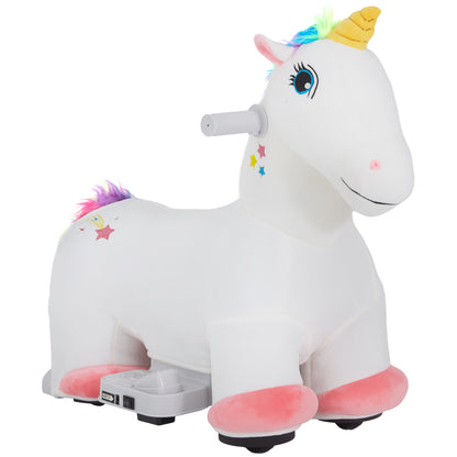 6V Kids Electric Car in Unicorn Shape, 2 km/h Ride-On Toy with Music, Ride-On Toy with Foot Pedal, Electric Horse for Kids 1.5-3 years, White