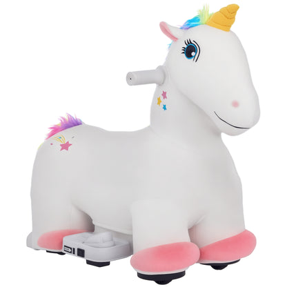 6V Kids Electric Car in Unicorn Shape, 2 km/h Ride-On Toy with Music, Ride-On Toy with Foot Pedal, Electric Horse for Kids 1.5-3 years, White