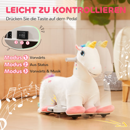 6V Kids Electric Car in Unicorn Shape, 2 km/h Ride-On Toy with Music, Ride-On Toy with Foot Pedal, Electric Horse for Kids 1.5-3 years, White