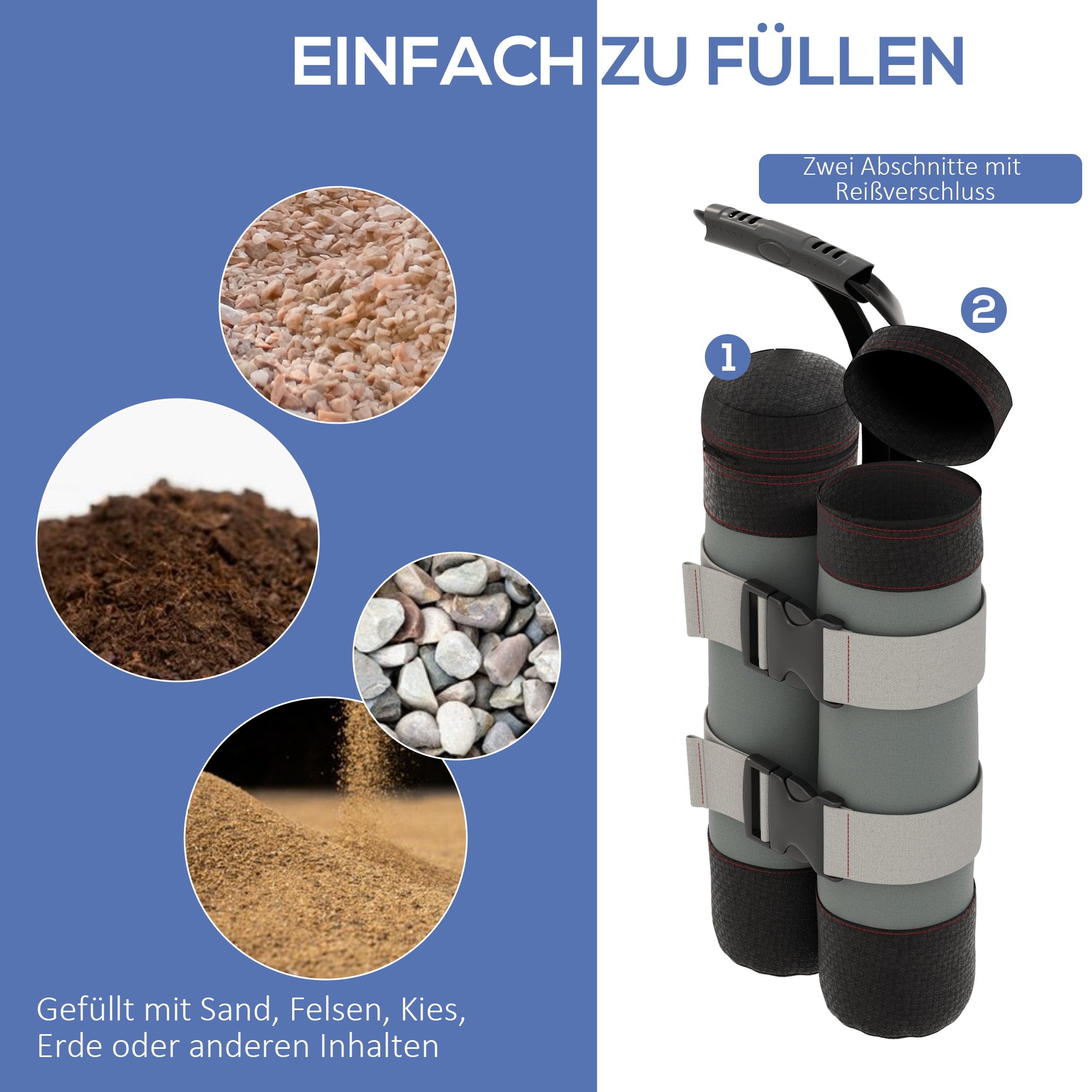 4-Piece Pavilion Sandbag Set, Pavilion Weights, Sand Weight Bags with Handle for Pop Up Pavilion, Pavilion Stand Feet made of Oxford, Gray+Black