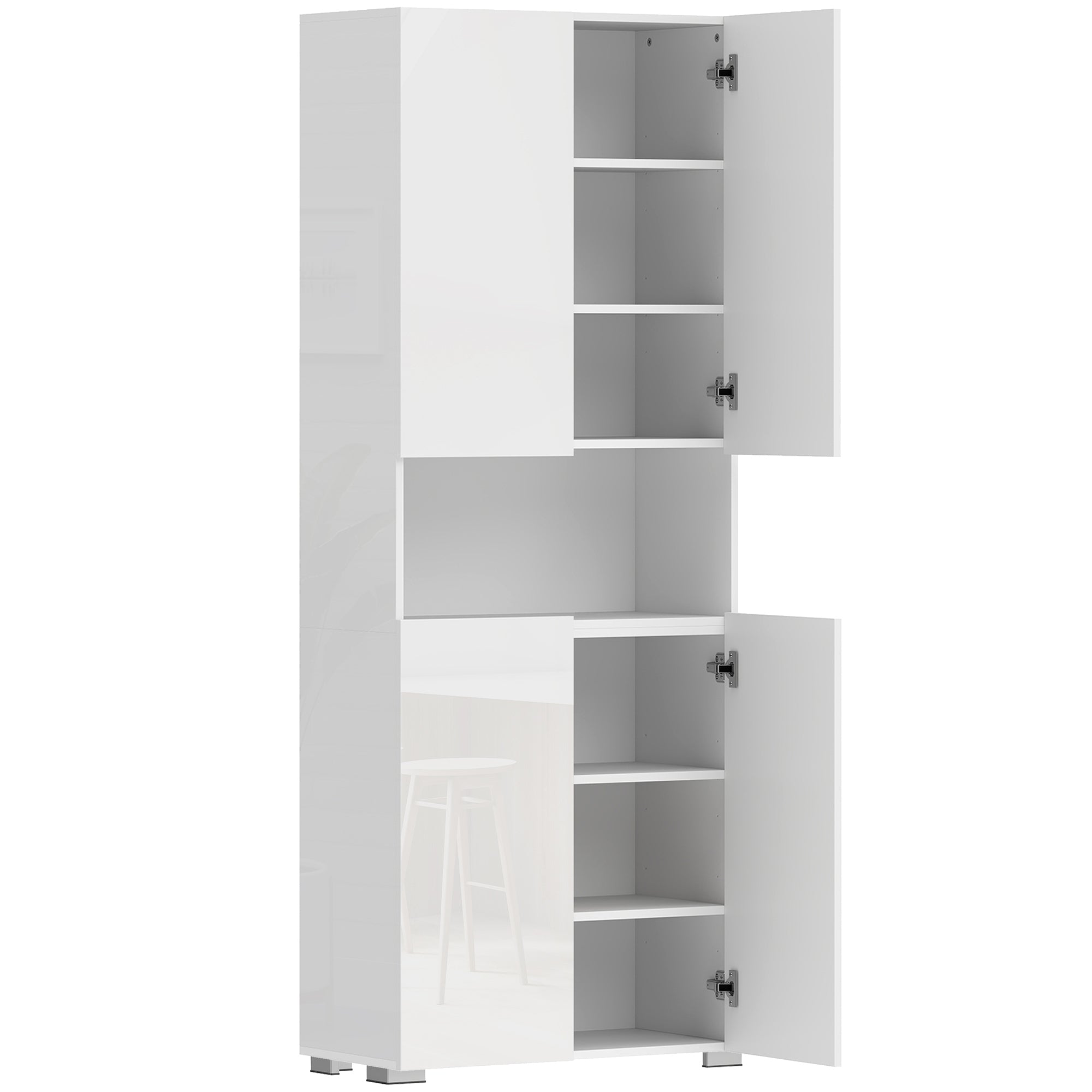 71 in Tall Freestanding Kitchen Pantry – High-Gloss White, Soft-Close Doors & Adjustable Shelves