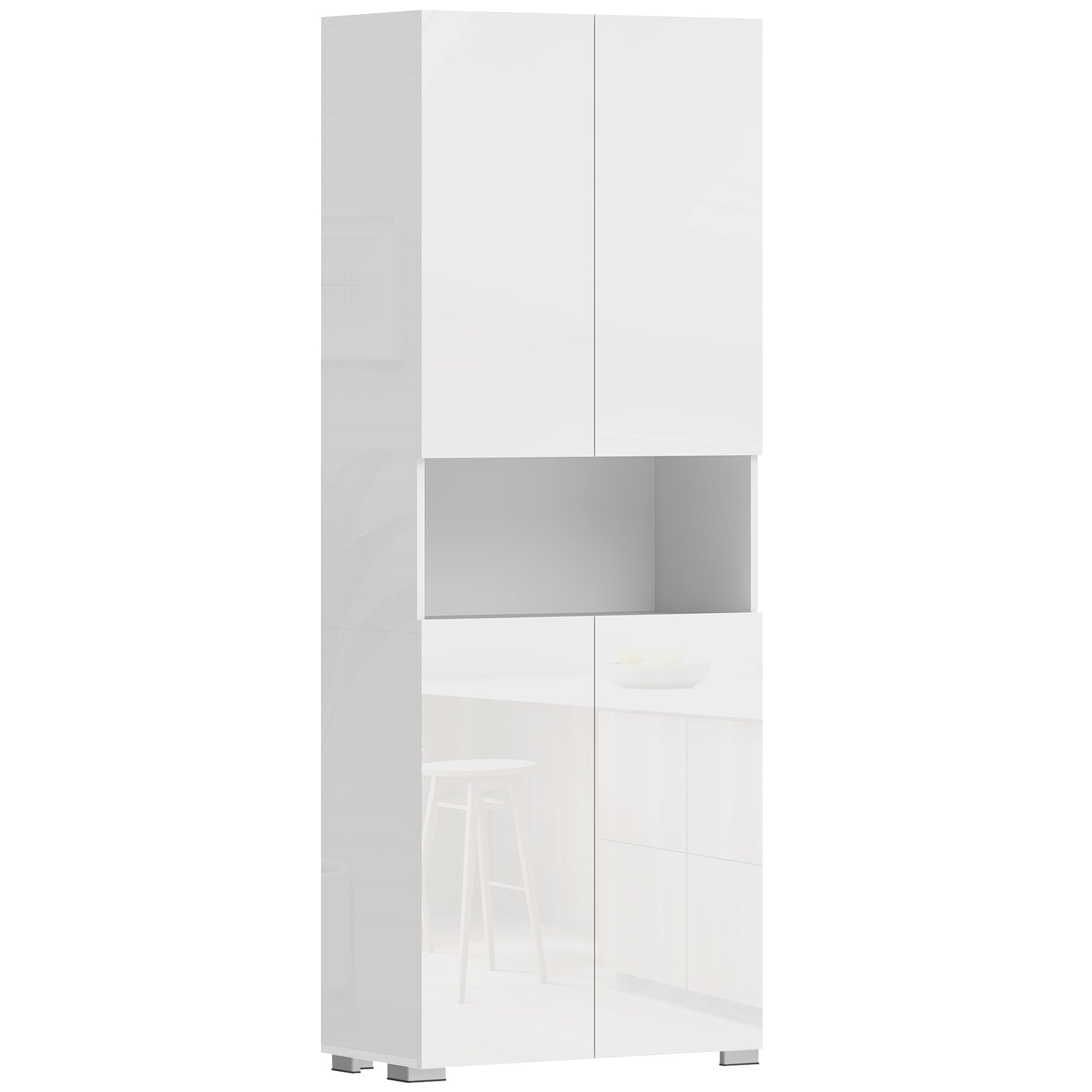 71 in Tall Freestanding Kitchen Pantry – High-Gloss White, Soft-Close Doors & Adjustable Shelves