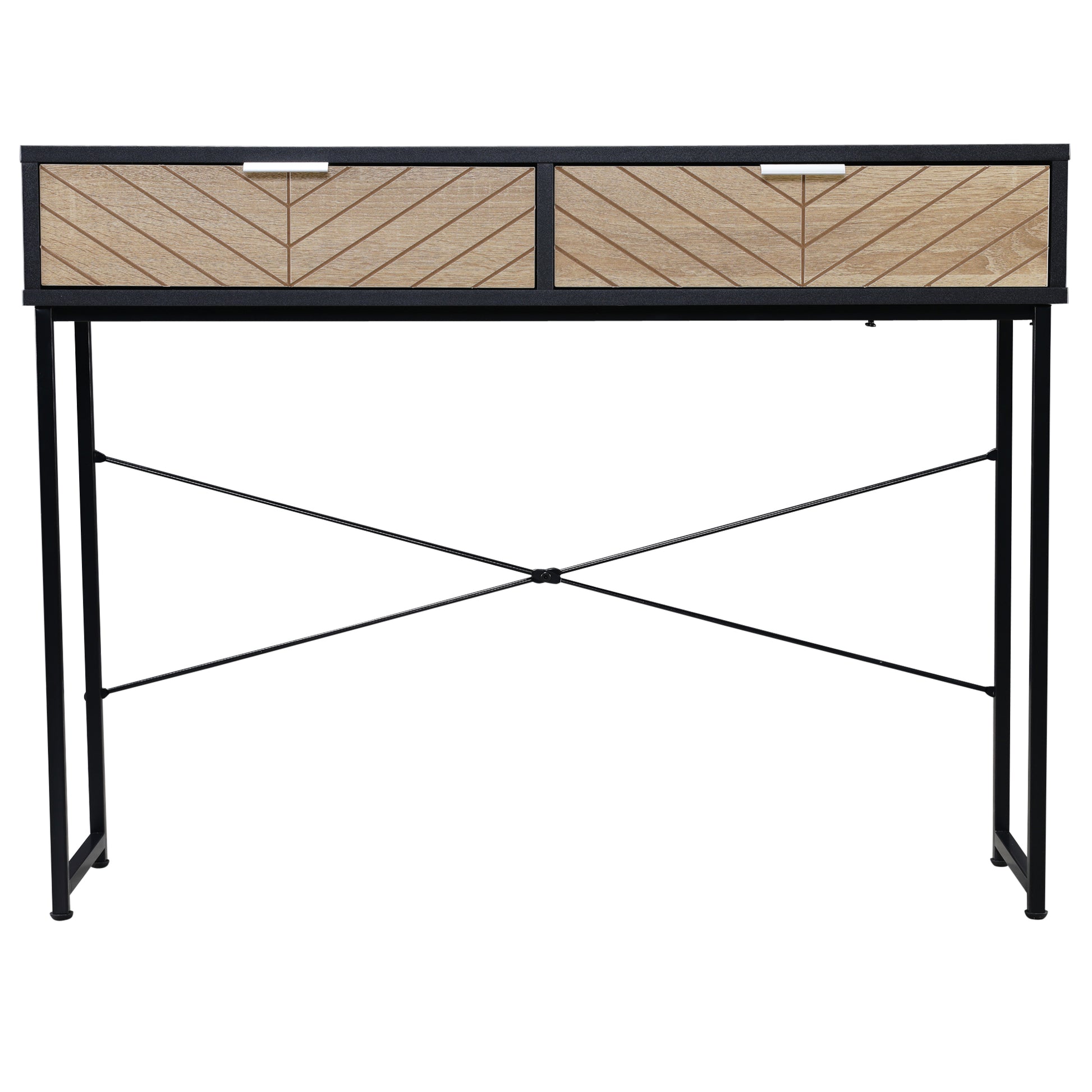 Narrow Console Table Entryway Console Table with 2 Drawers Carved Lines Design Modern Style for Hallway Entryway Living Room Bedroom 100x30x75 cm Black and Oak