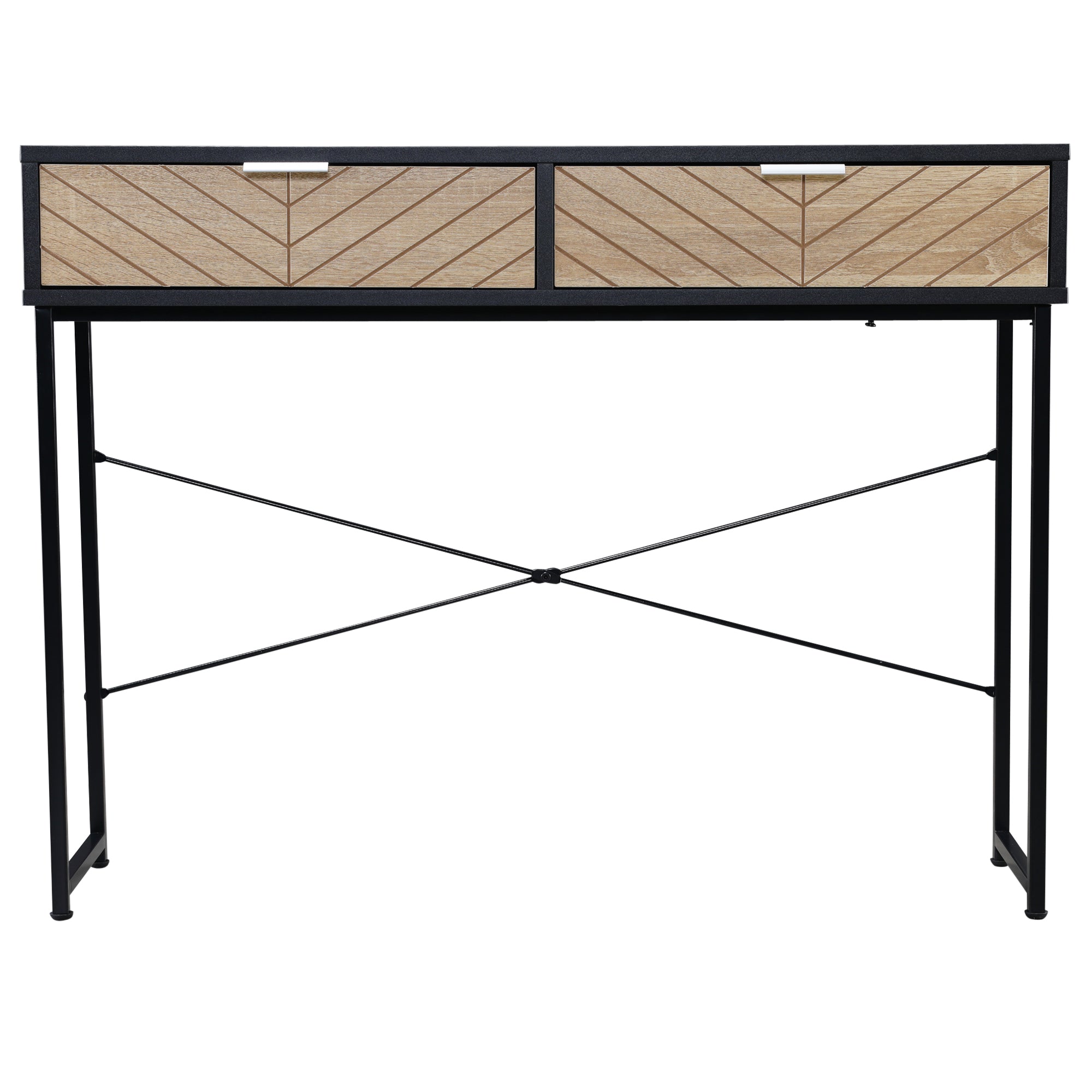 Narrow Console Table Entryway Console Table with 2 Drawers Carved Lines Design Modern Style for Hallway Entryway Living Room Bedroom 100x30x75 cm Black and Oak
