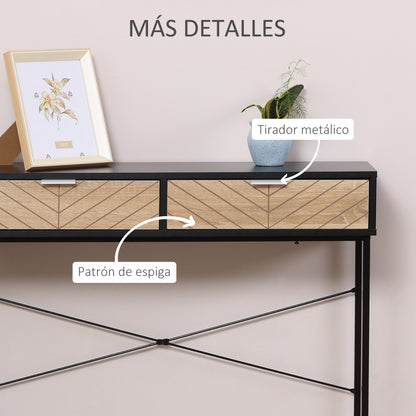 Narrow Console Table Entryway Console Table with 2 Drawers Carved Lines Design Modern Style for Hallway Entryway Living Room Bedroom 100x30x75 cm Black and Oak