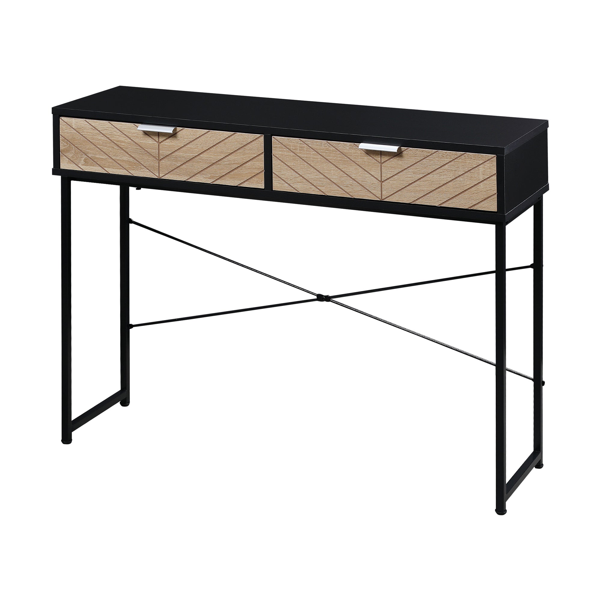 Narrow Console Table Entryway Console Table with 2 Drawers Carved Lines Design Modern Style for Hallway Entryway Living Room Bedroom 100x30x75 cm Black and Oak