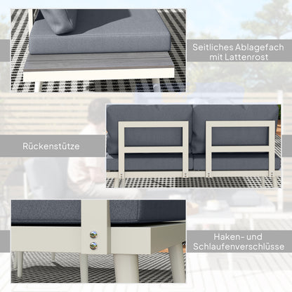 Garden Furniture Set 4 Persons Weatherproof Balcony Furniture Set with 2-Seater Sofa, Cushions Side Table Steel Outdoor Seating Group Patio Furniture Garden Lounge for Garden Terrace Gray