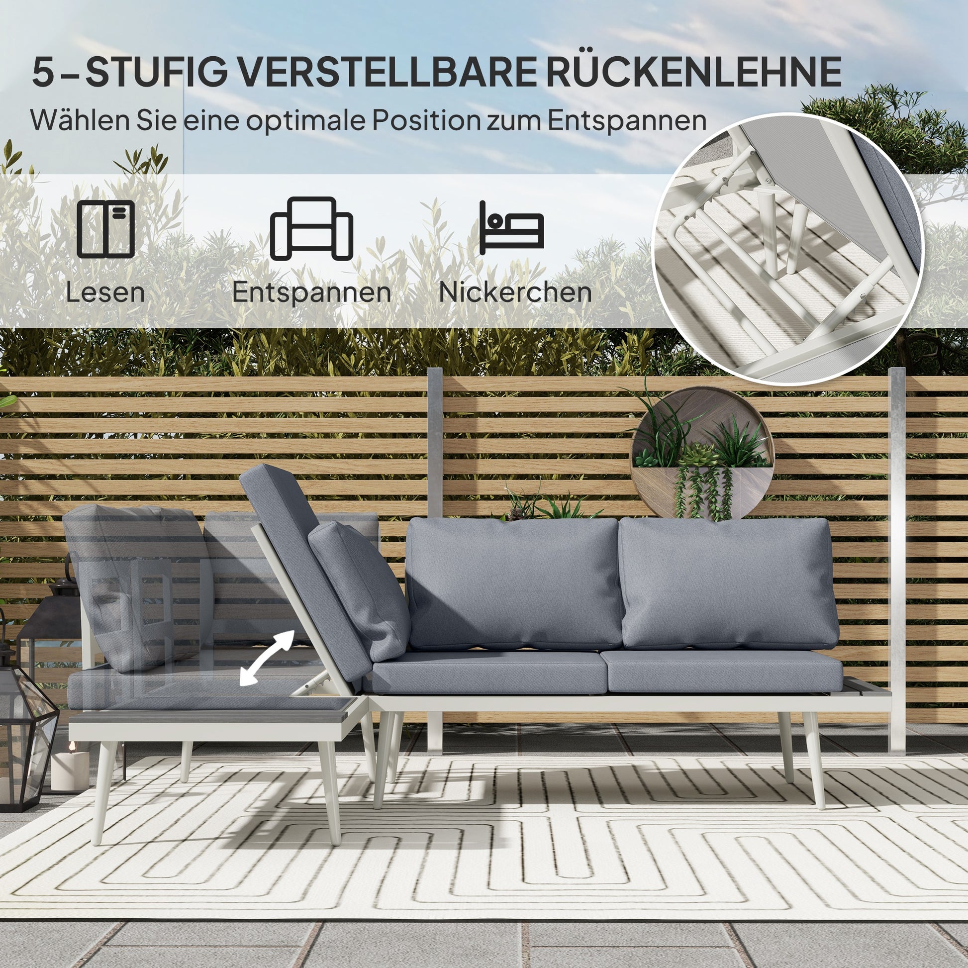 Garden Furniture Set 4 Persons Weatherproof Balcony Furniture Set with 2-Seater Sofa, Cushions Side Table Steel Outdoor Seating Group Patio Furniture Garden Lounge for Garden Terrace Gray