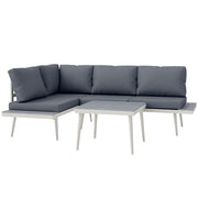 Garden Furniture Set 4 Persons Weatherproof Balcony Furniture Set with 2-Seater Sofa, Cushions Side Table Steel Outdoor Seating Group Patio Furniture Garden Lounge for Garden Terrace Gray