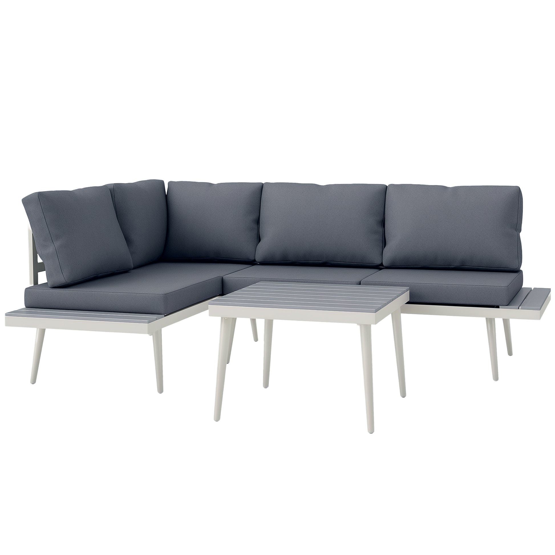 Garden Furniture Set 4 Persons Weatherproof Balcony Furniture Set with 2-Seater Sofa, Cushions Side Table Steel Outdoor Seating Group Patio Furniture Garden Lounge for Garden Terrace Gray