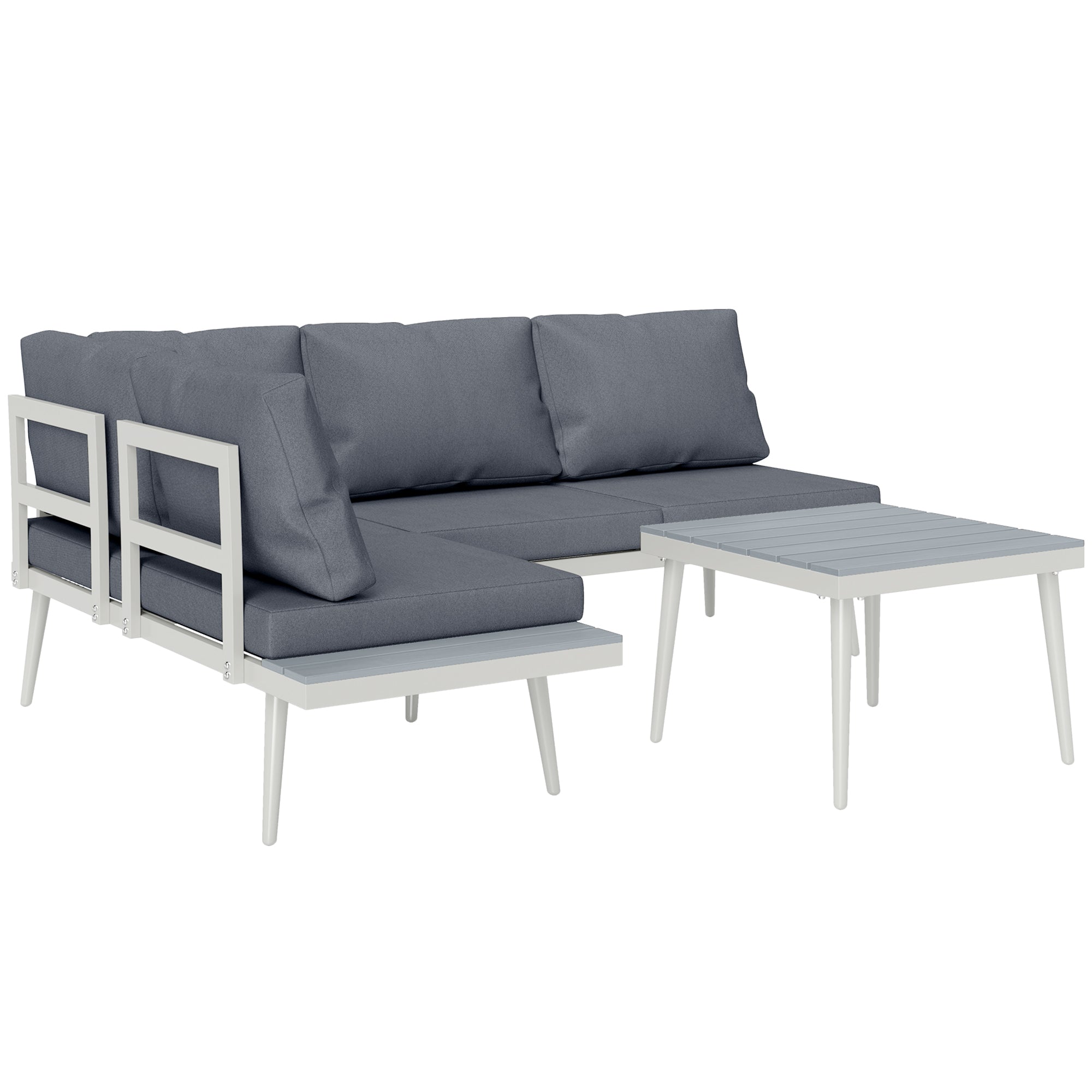 Garden Furniture Set 4 Persons Weatherproof Balcony Furniture Set with 2-Seater Sofa, Cushions Side Table Steel Outdoor Seating Group Patio Furniture Garden Lounge for Garden Terrace Gray