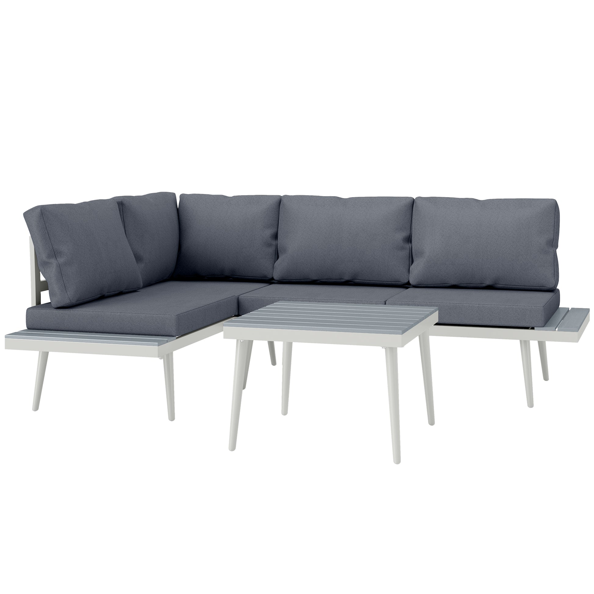 Garden Furniture Set 4 Persons Weatherproof Balcony Furniture Set with 2-Seater Sofa, Cushions Side Table Steel Outdoor Seating Group Patio Furniture Garden Lounge for Garden Terrace Gray