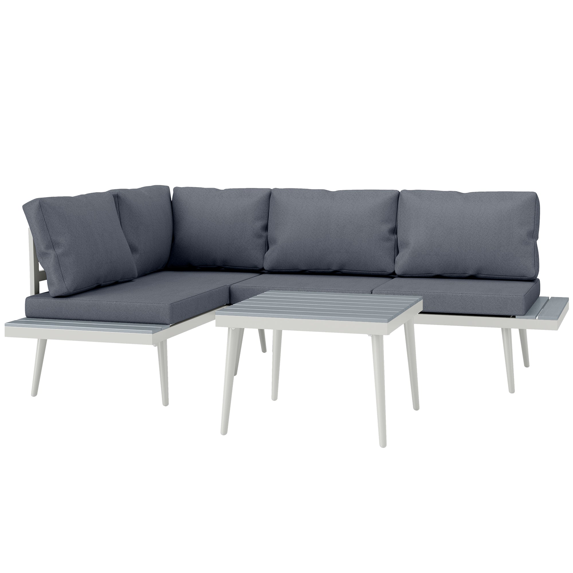 Garden Furniture Set 4 Persons Weatherproof Balcony Furniture Set with 2-Seater Sofa, Cushions Side Table Steel Outdoor Seating Group Patio Furniture Garden Lounge for Garden Terrace Gray