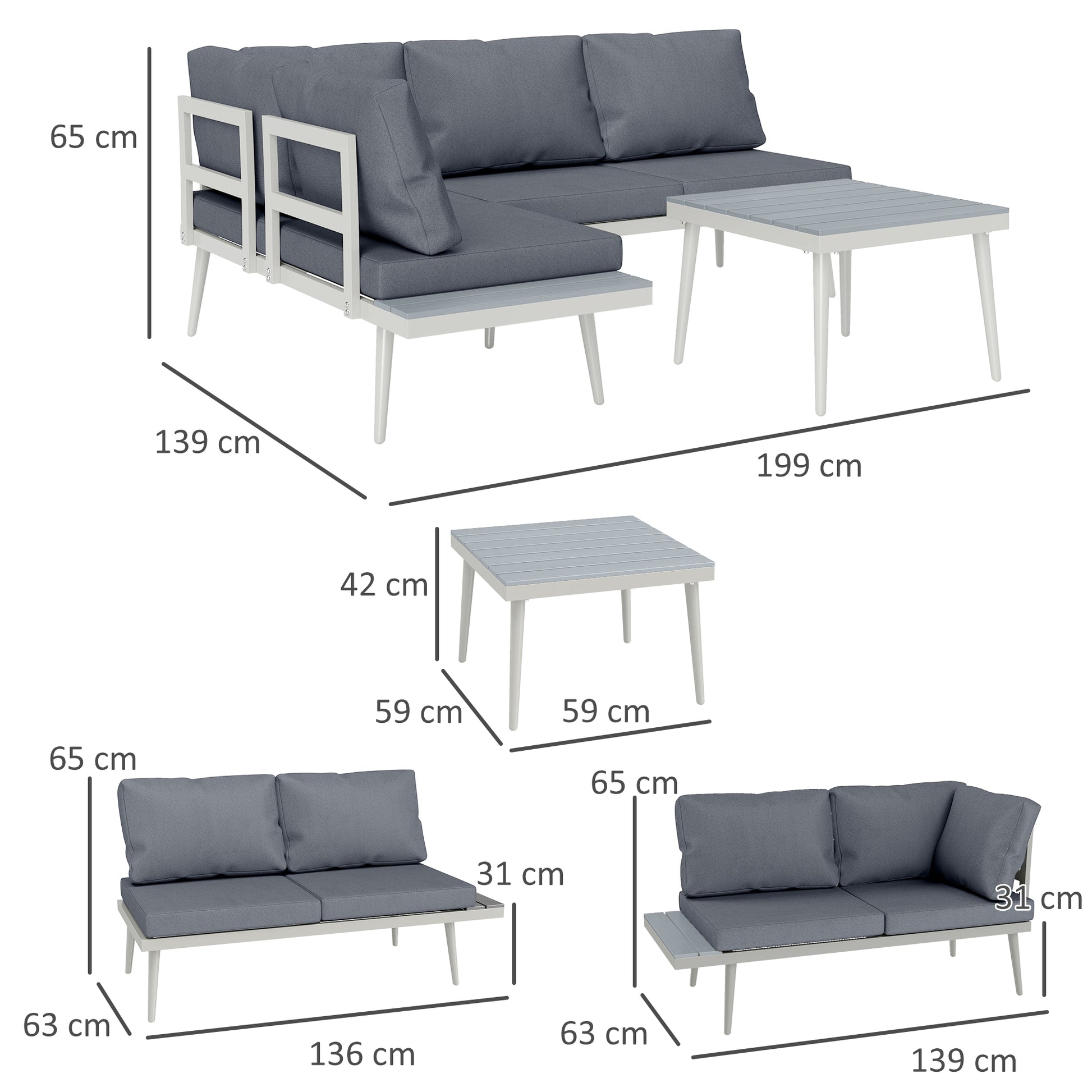 Garden Furniture Set 4 Persons Weatherproof Balcony Furniture Set with 2-Seater Sofa, Cushions Side Table Steel Outdoor Seating Group Patio Furniture Garden Lounge for Garden Terrace Gray