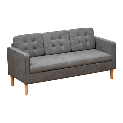 3 Seater Sofa, Couch with Storage Space, Wooden Legs, Padded Sofa with Velvet Look for Living Room, Bedroom, 166.5 x 62 x 82 cm, Gray