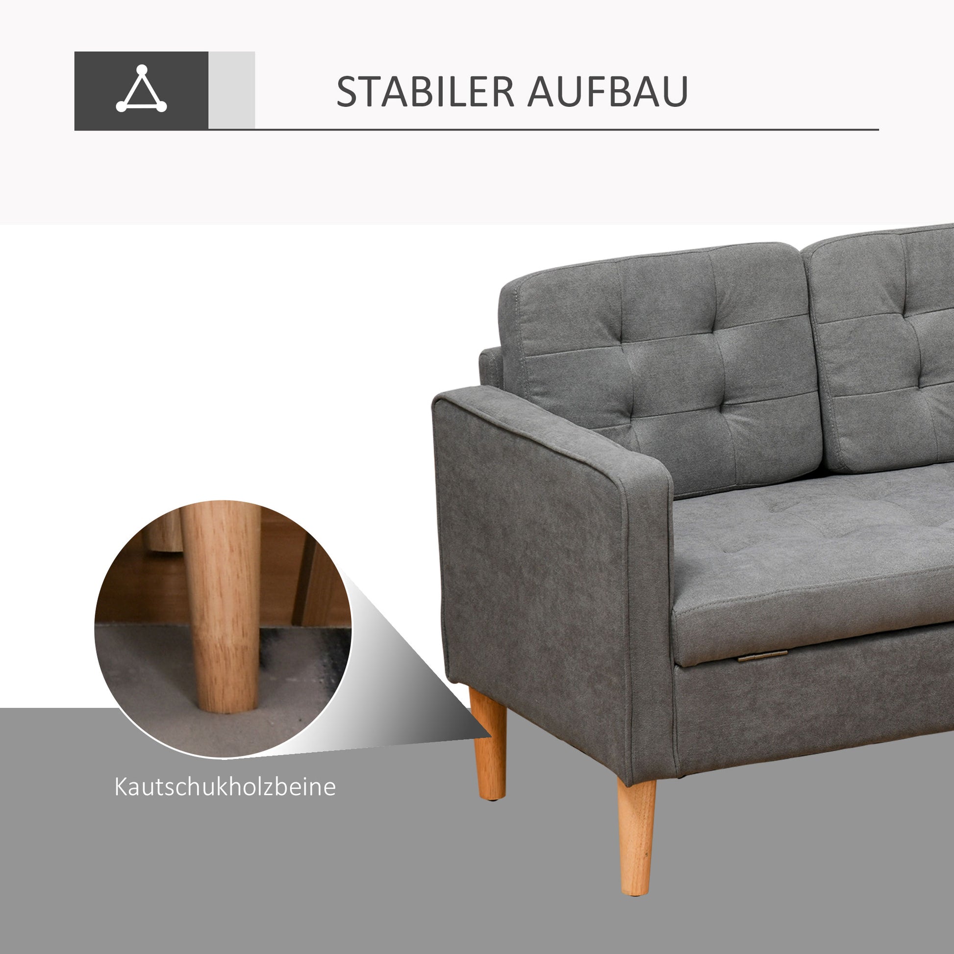 3 Seater Sofa, Couch with Storage Space, Wooden Legs, Padded Sofa with Velvet Look for Living Room, Bedroom, 166.5 x 62 x 82 cm, Gray