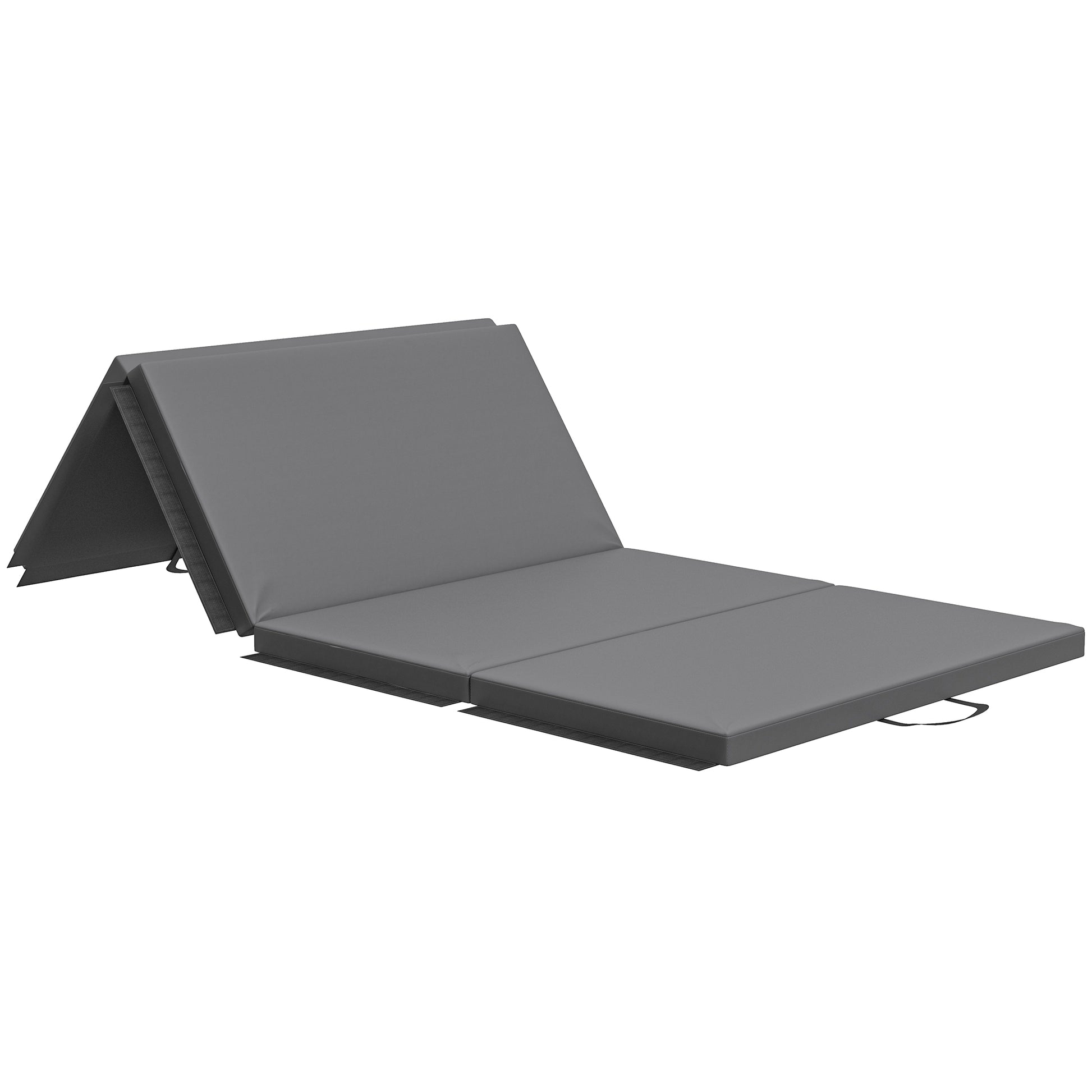 Folding gymnastics mat, thick gymnastics mat, 180 x 80 x 5 cm, with handle, floor mat for yoga, MMA, sports, fitness, pilates, synthetic covering, gray