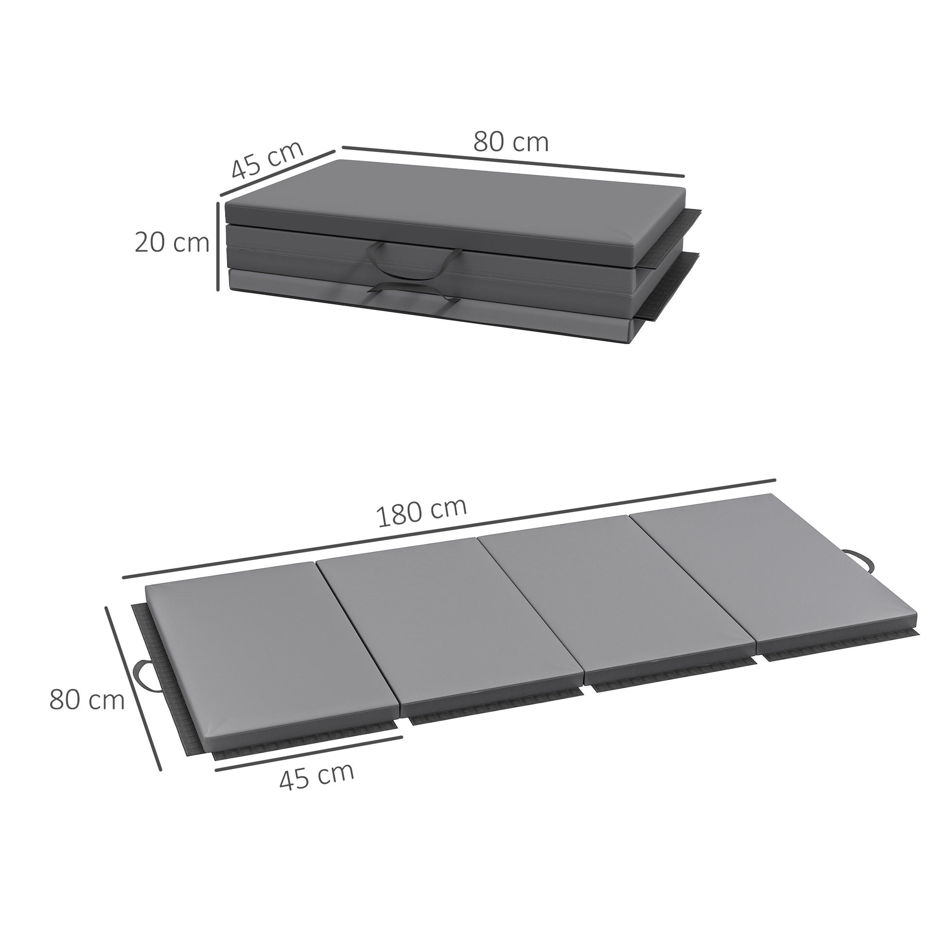 Folding gymnastics mat, thick gymnastics mat, 180 x 80 x 5 cm, with handle, floor mat for yoga, MMA, sports, fitness, pilates, synthetic covering, gray