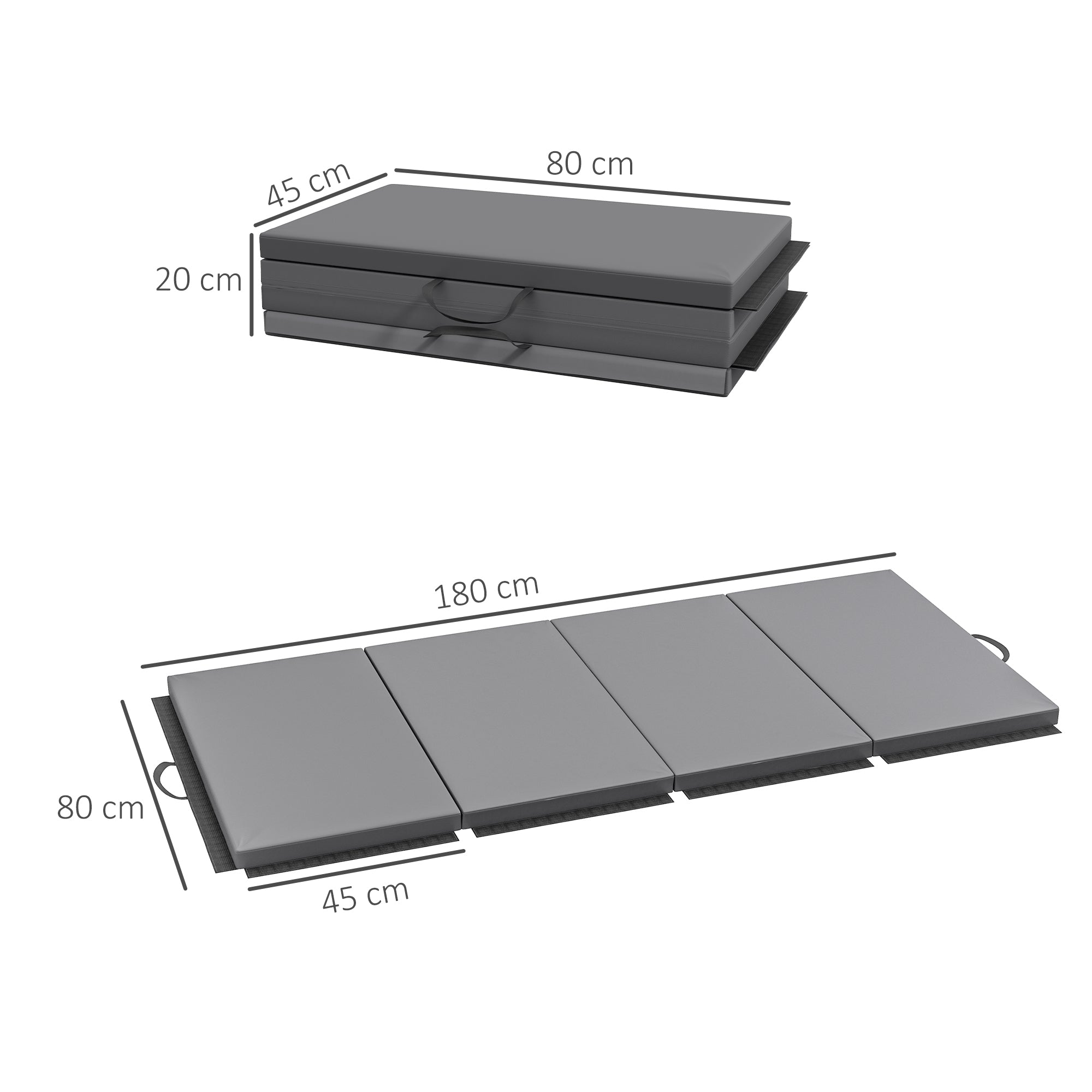Folding gymnastics mat, thick gymnastics mat, 180 x 80 x 5 cm, with handle, floor mat for yoga, MMA, sports, fitness, pilates, synthetic covering, gray