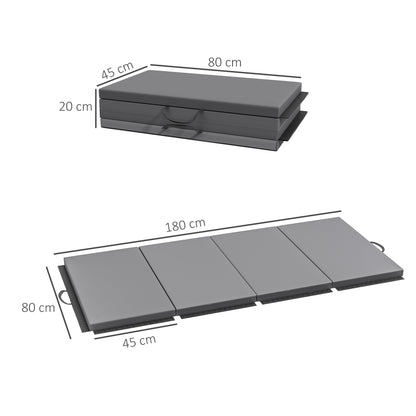 Folding gymnastics mat, thick gymnastics mat, 180 x 80 x 5 cm, with handle, floor mat for yoga, MMA, sports, fitness, pilates, synthetic covering, gray