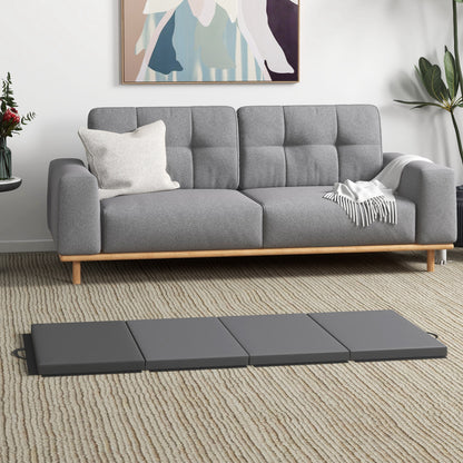 Folding gymnastics mat, thick gymnastics mat, 180 x 80 x 5 cm, with handle, floor mat for yoga, MMA, sports, fitness, pilates, synthetic covering, gray