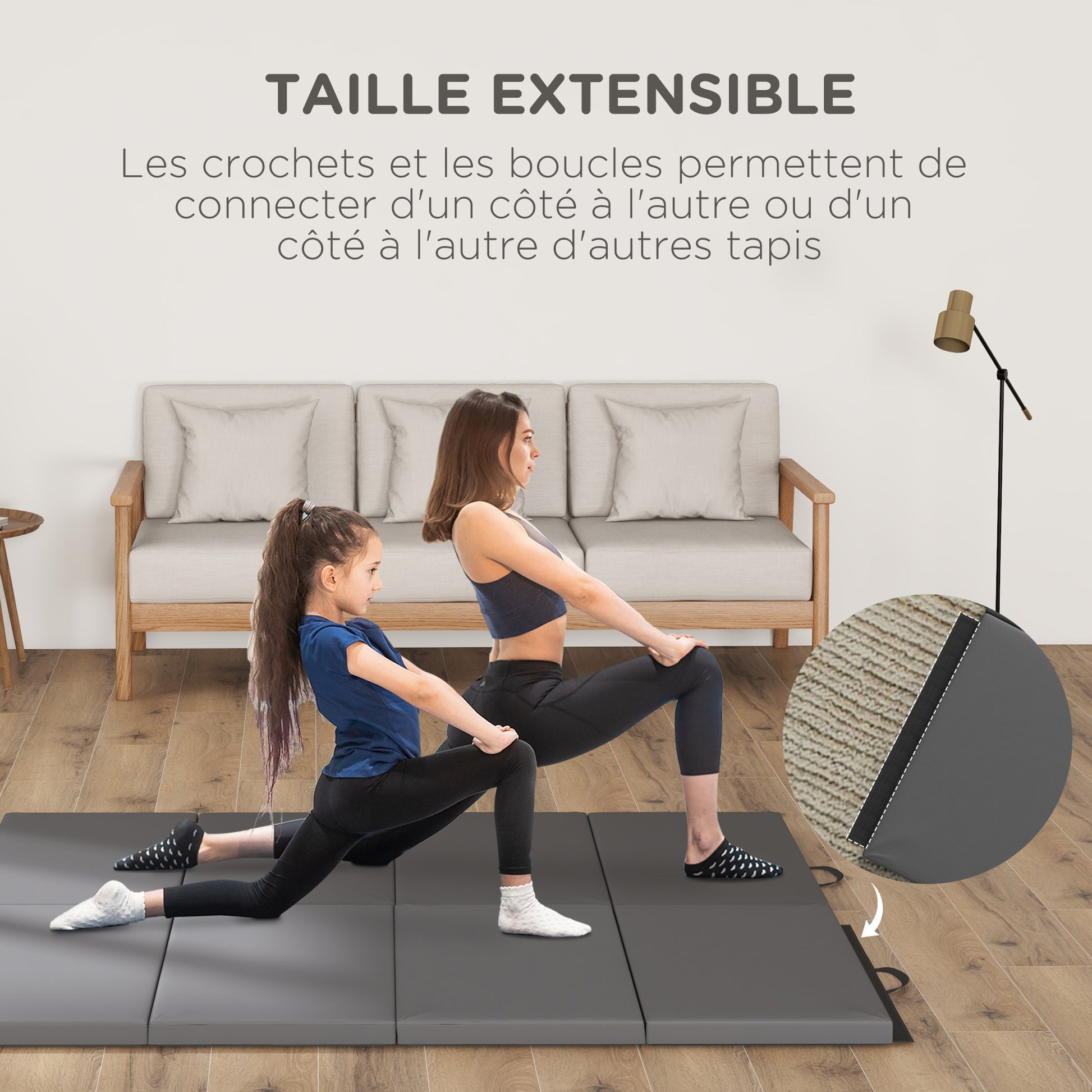 Folding gymnastics mat, thick gymnastics mat, 180 x 80 x 5 cm, with handle, floor mat for yoga, MMA, sports, fitness, pilates, synthetic covering, gray