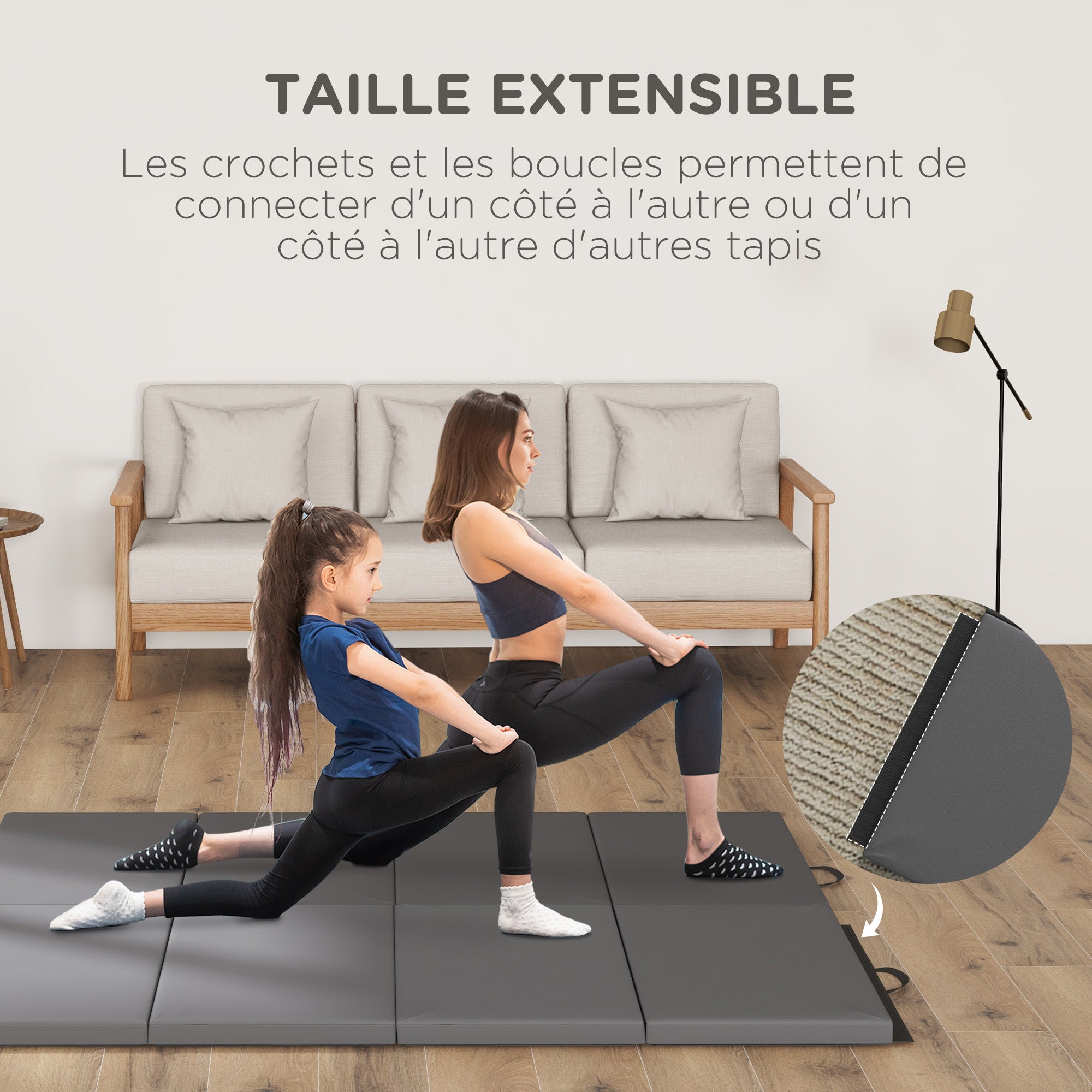 Folding gymnastics mat, thick gymnastics mat, 180 x 80 x 5 cm, with handle, floor mat for yoga, MMA, sports, fitness, pilates, synthetic covering, gray