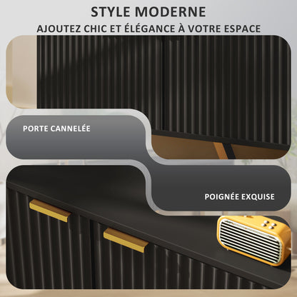 TV Stand TV unit wood TV bench for TV up to 70 inches with 2 fluted doors, open compartment and cable management, for living room bedroom, 140 x 39 x 47 cm, black