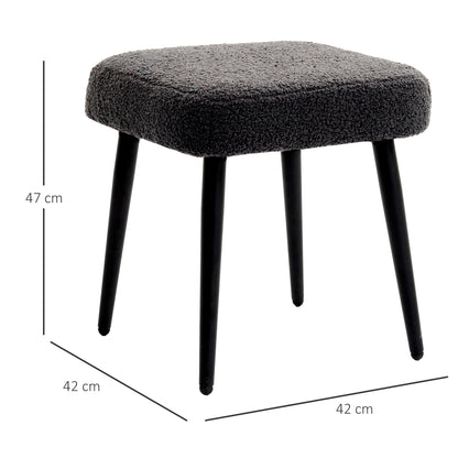 Footstool Seat Stool Square Makeup Stool Footrest with Cashmere Look, Steel Legs, for Living Room, Bedroom, Dark Gray, 42 x 42 x 47 cm