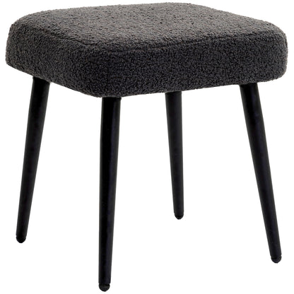 Footstool Seat Stool Square Makeup Stool Footrest with Cashmere Look, Steel Legs, for Living Room, Bedroom, Dark Gray, 42 x 42 x 47 cm