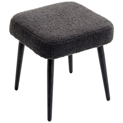 Footstool Seat Stool Square Makeup Stool Footrest with Cashmere Look, Steel Legs, for Living Room, Bedroom, Dark Gray, 42 x 42 x 47 cm