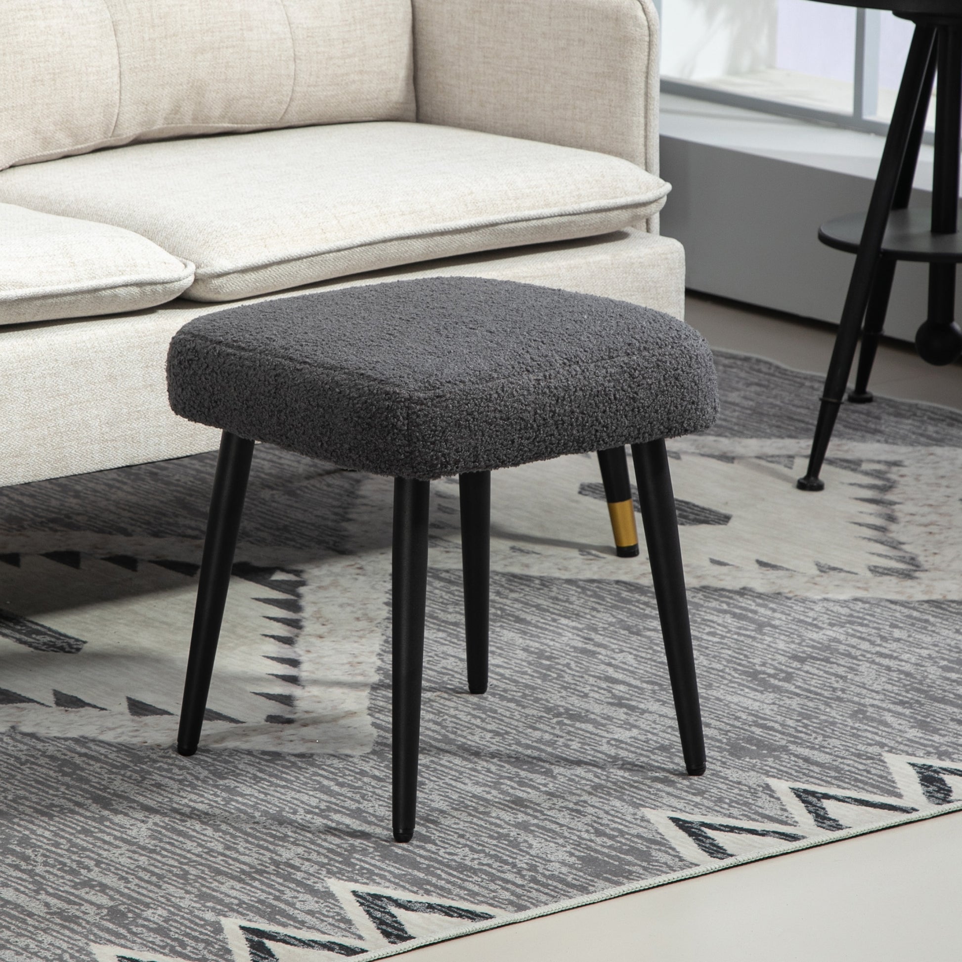 Footstool Seat Stool Square Makeup Stool Footrest with Cashmere Look, Steel Legs, for Living Room, Bedroom, Dark Gray, 42 x 42 x 47 cm