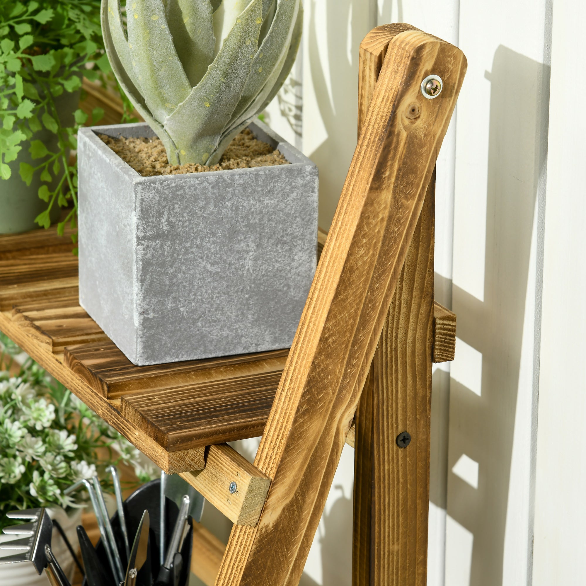 3-Tier Wooden Plant Stand Foldable Plant Shelf for Indoor and Outdoor Use Terrace Garden Balcony 80x37x93 cm Natural