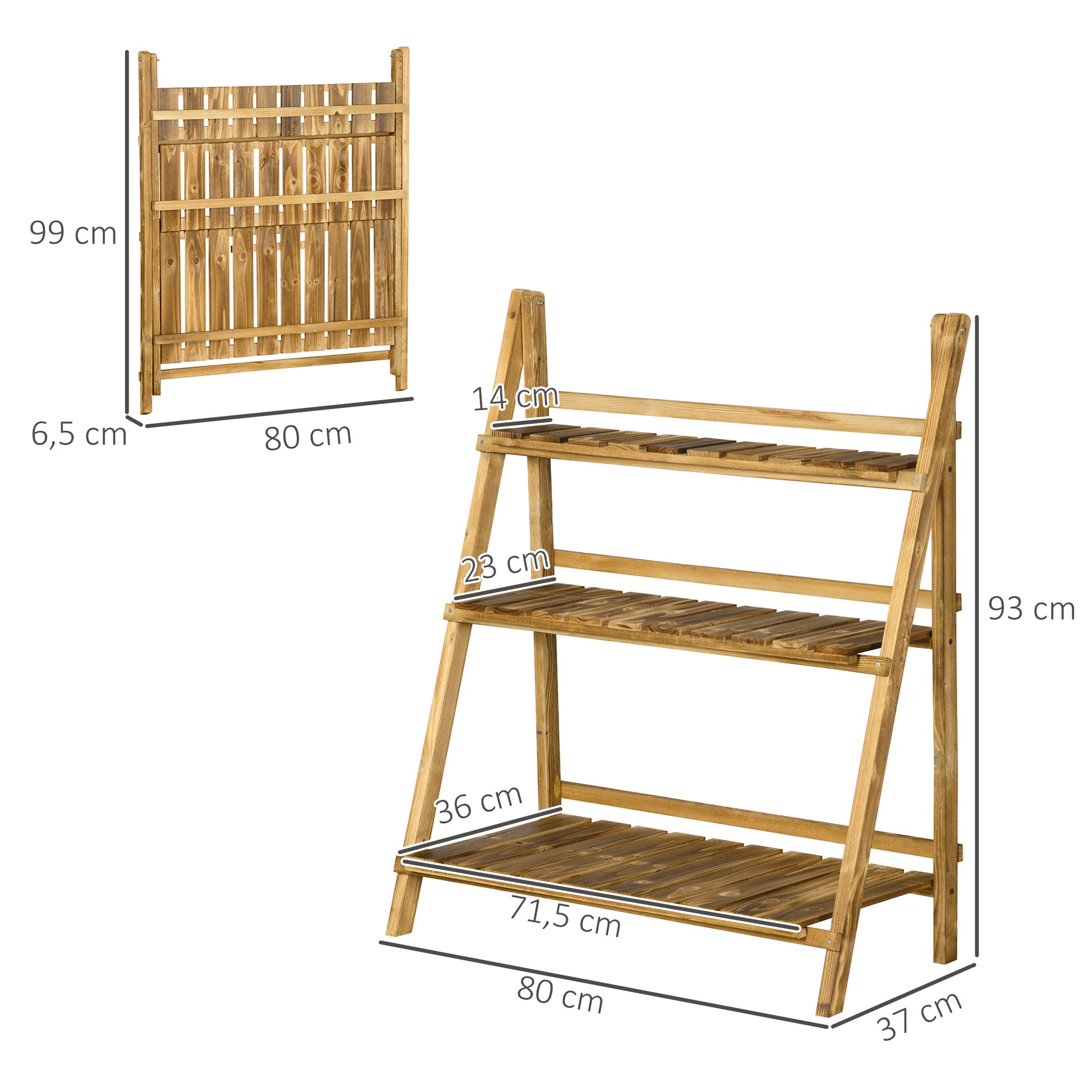 3-Tier Wooden Plant Stand Foldable Plant Shelf for Indoor and Outdoor Use Terrace Garden Balcony 80x37x93 cm Natural