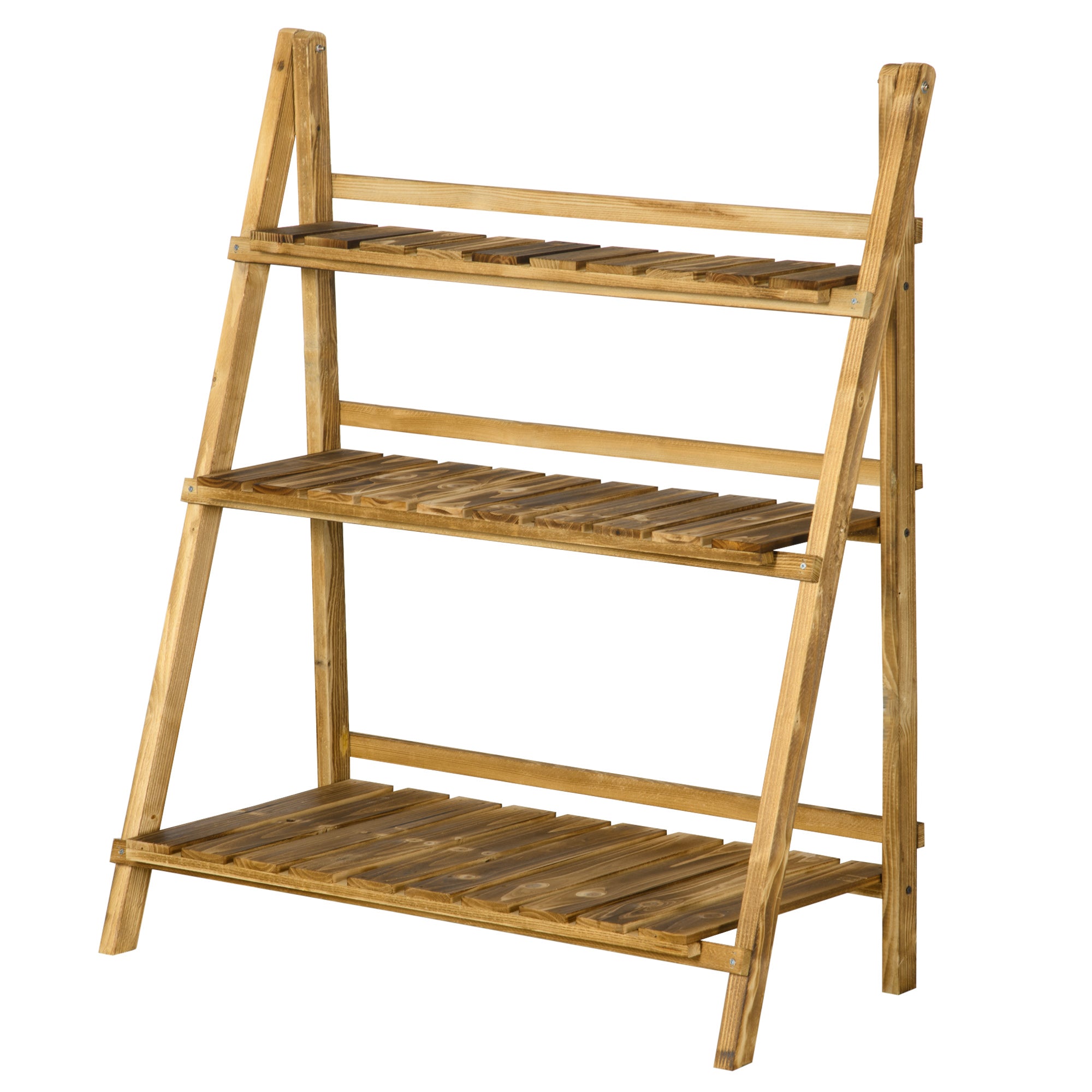 3-Tier Wooden Plant Stand Foldable Plant Shelf for Indoor and Outdoor Use Terrace Garden Balcony 80x37x93 cm Natural