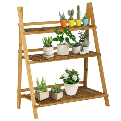 3-Tier Wooden Plant Stand Foldable Plant Shelf for Indoor and Outdoor Use Terrace Garden Balcony 80x37x93 cm Natural