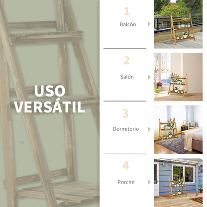 3-Tier Wooden Plant Stand Foldable Plant Shelf for Indoor and Outdoor Use Terrace Garden Balcony 80x37x93 cm Natural