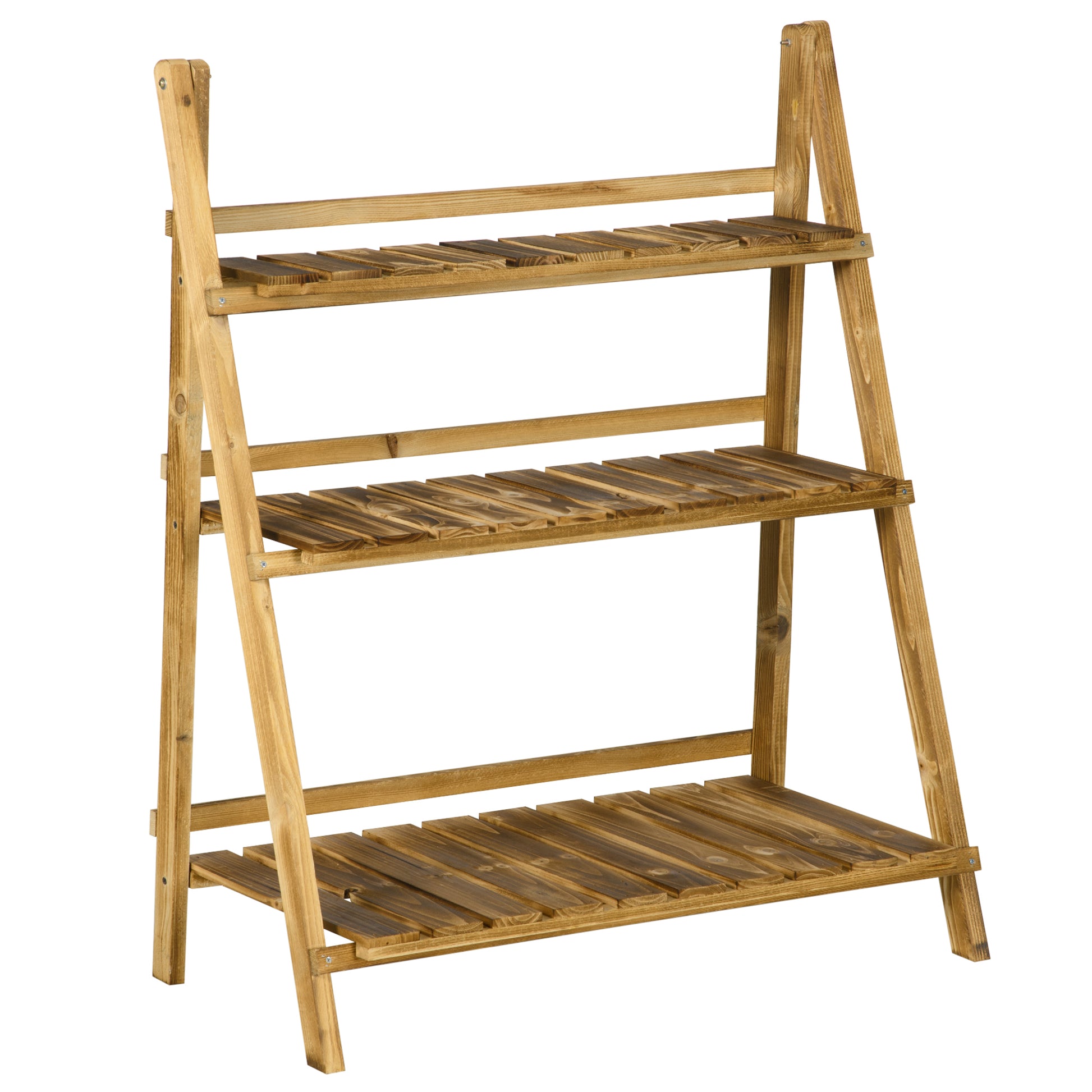 3-Tier Wooden Plant Stand Foldable Plant Shelf for Indoor and Outdoor Use Terrace Garden Balcony 80x37x93 cm Natural