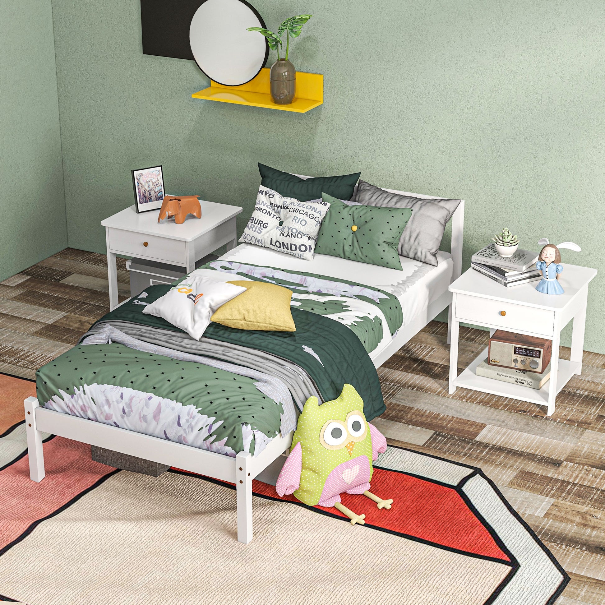 Bed Frame Wooden Bed with Slats, 208 x 96 cm Bed Frame with Headboard, Single Bed Frame for Bedroom, White
