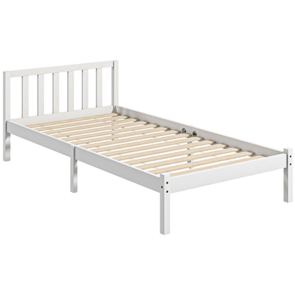 Bed Frame Wooden Bed with Slats, 208 x 96 cm Bed Frame with Headboard, Single Bed Frame for Bedroom, White