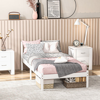 Bed Frame Wooden Bed with Slats, 208 x 96 cm Bed Frame with Headboard, Single Bed Frame for Bedroom, White