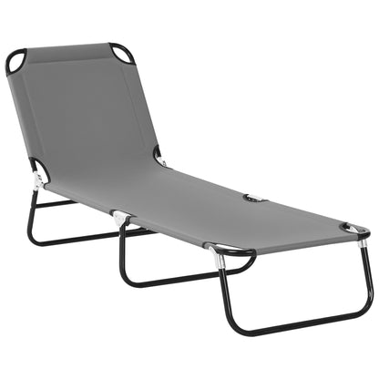 Folding Sun Lounger Portable Sunbed with 5-Position Adjustable Backrest, Weather-Resistant Recliner Chair for Camping Garden Beach Pool, Supports 120 kg, for Outdoor Holidays in Gray