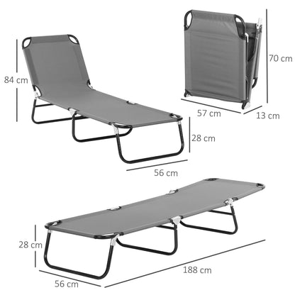 Folding Sun Lounger Portable Sunbed with 5-Position Adjustable Backrest, Weather-Resistant Recliner Chair for Camping Garden Beach Pool, Supports 120 kg, for Outdoor Holidays in Gray
