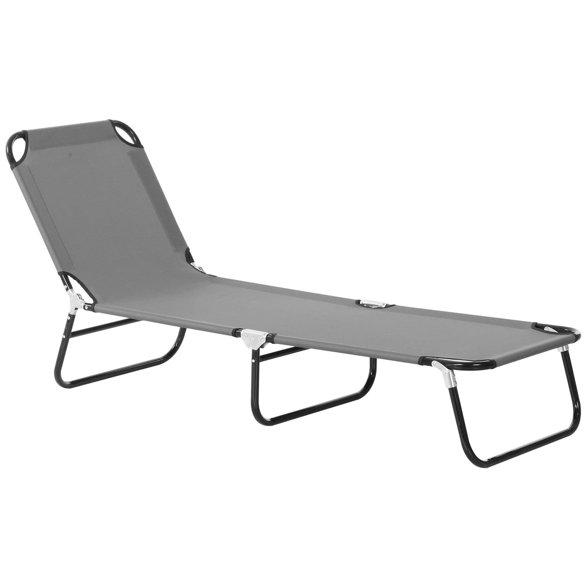 Folding Sun Lounger Portable Sunbed with 5-Position Adjustable Backrest, Weather-Resistant Recliner Chair for Camping Garden Beach Pool, Supports 120 kg, for Outdoor Holidays in Gray