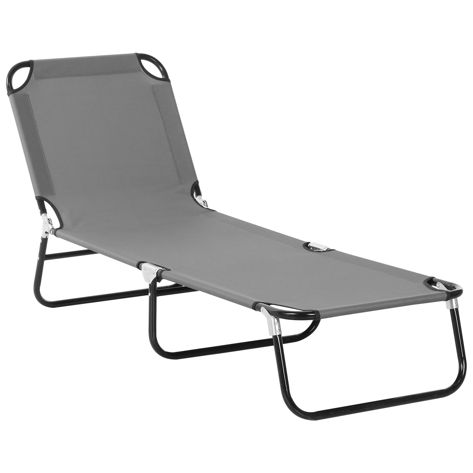 Folding Sun Lounger Portable Sunbed with 5-Position Adjustable Backrest, Weather-Resistant Recliner Chair for Camping Garden Beach Pool, Supports 120 kg, for Outdoor Holidays in Gray