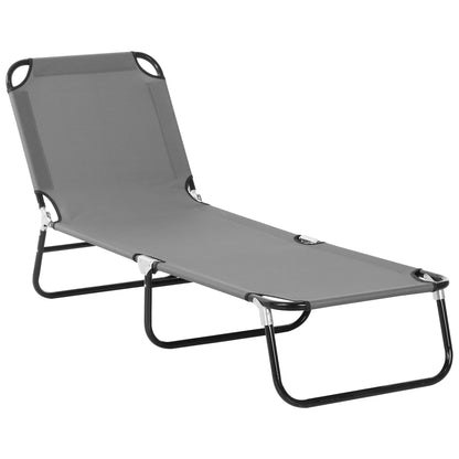 Folding Sun Lounger Portable Sunbed with 5-Position Adjustable Backrest, Weather-Resistant Recliner Chair for Camping Garden Beach Pool, Supports 120 kg, for Outdoor Holidays in Gray