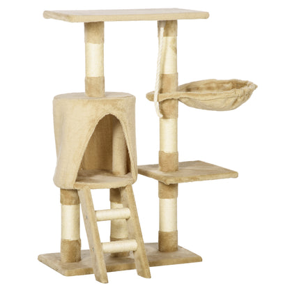 Cat Scratching Tree 55x30x95 cm with Nest Platform House Ladder Play Rope Particleboard and Covered in Plush Brown