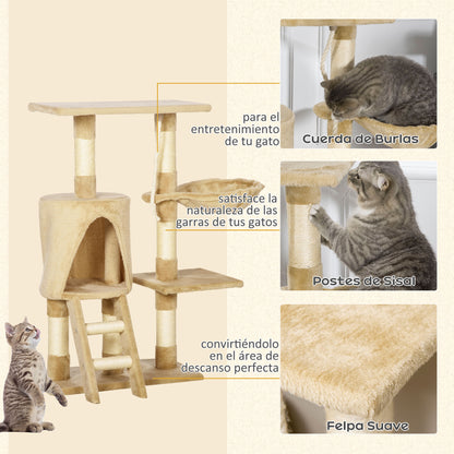 Cat Scratching Tree 55x30x95 cm with Nest Platform House Ladder Play Rope Particleboard and Covered in Plush Brown