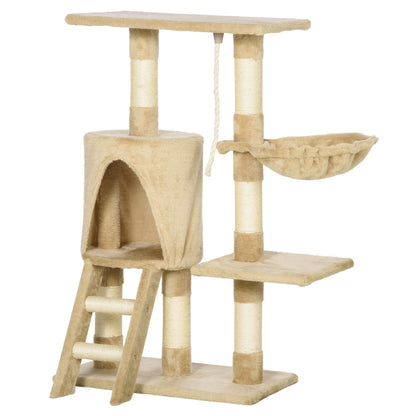 Cat Scratching Tree 55x30x95 cm with Nest Platform House Ladder Play Rope Particleboard and Covered in Plush Brown